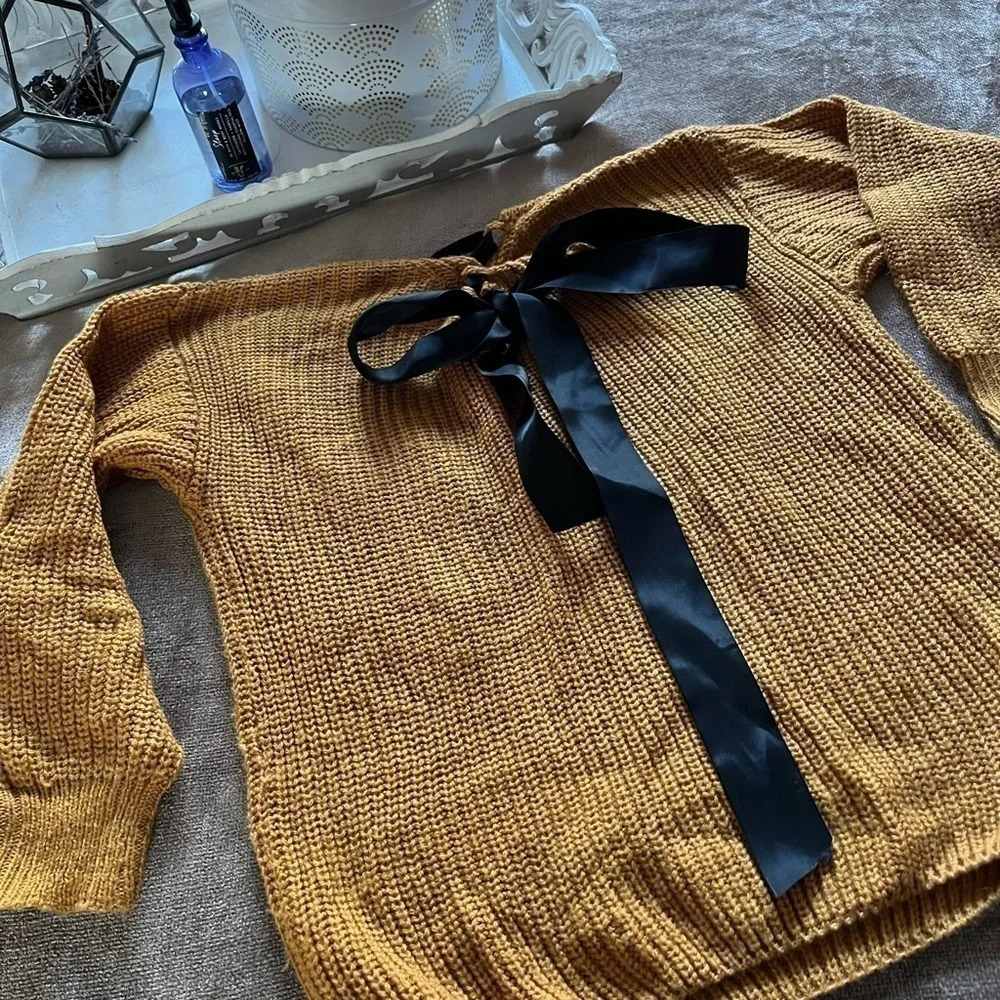 Lace Up Back Sweater Camel